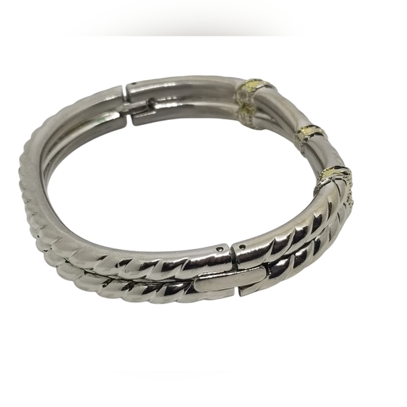 VINTAGE SILVERTONE CABLE ROPE DESIGN HINGED STATEMENT BRACELET - Picture 5 of 6